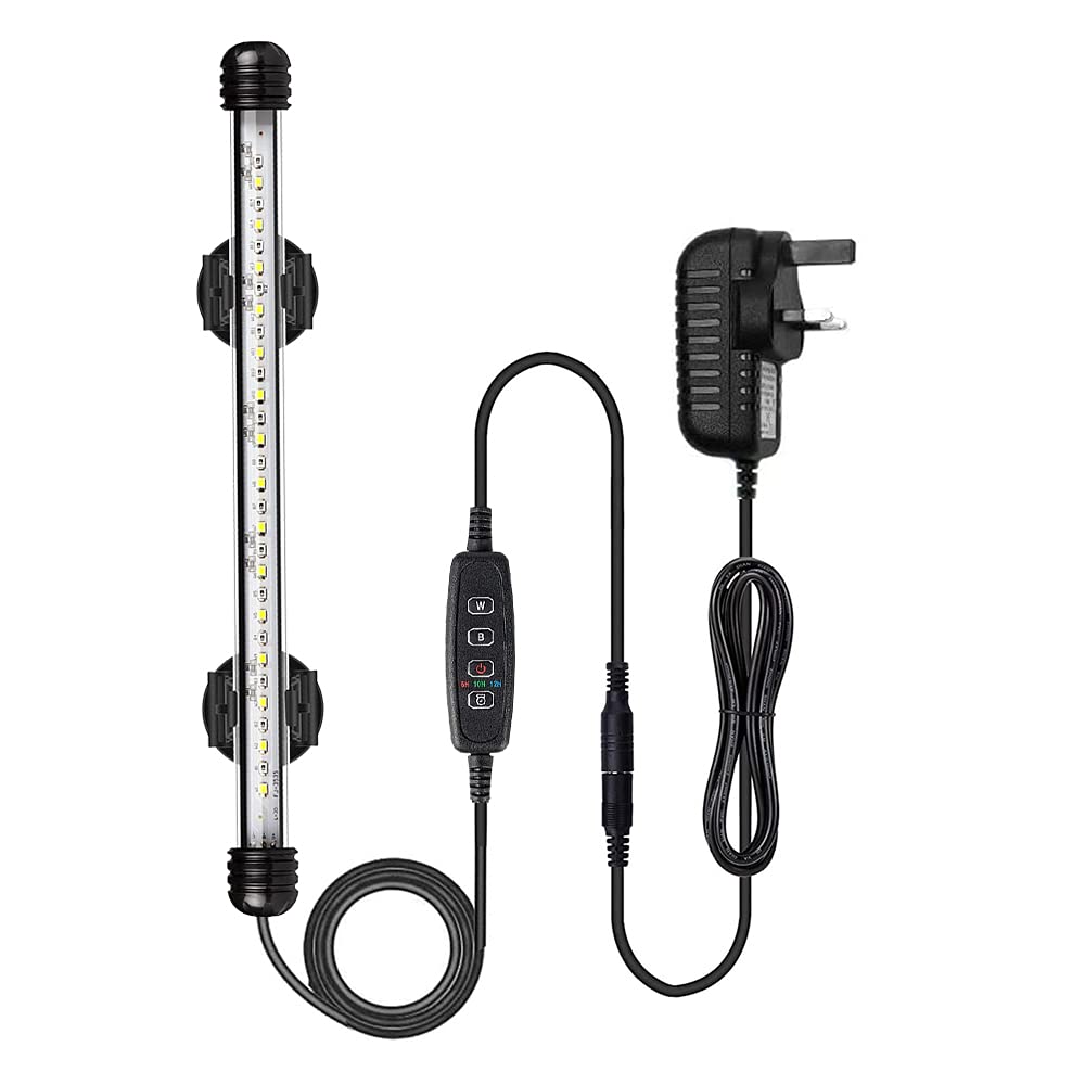 VARMHUS LED Aquarium Light, Color Changing Submersible Fish Tank Light with Timer for Sunrise and Sunset (28cm, Blue+White)