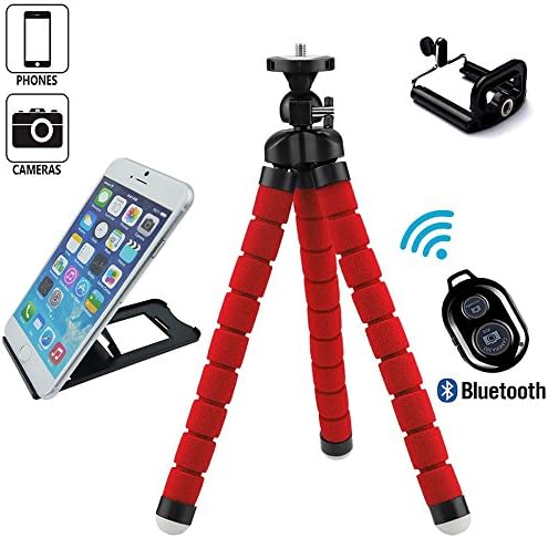 iPhone Tripod-Portable and Adjustable Phone Tripod for iPhone, Cellphone,Cameras with Cellphone Holder Clip and Remote Shutter + Cellphone Tablet Stands Holder -Big/Red