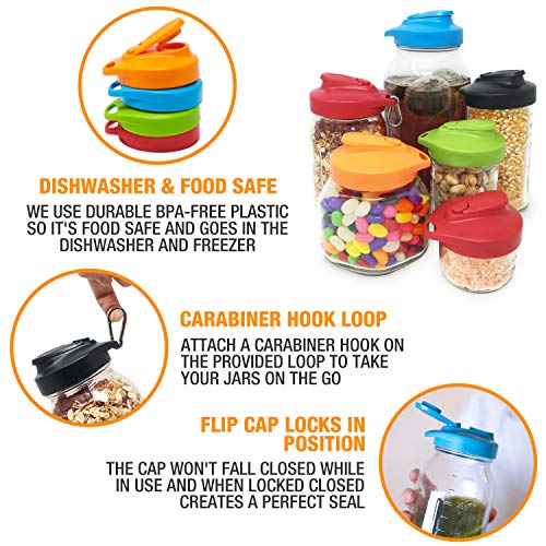 Masontops Multi Top - 2 Pack - Regular Mouth Mason Jar Lids with Easy Pour Spout and Flip Cap - Sip, Pour, Store & More - Lid Accessories For Mason Jars