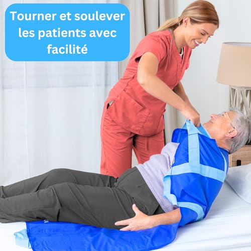 EYRA Slide Sheet 122 x 102 cm with 8 Handles – Reusable and Washable Transfer & Positioning Aid Sheet for the Elderly, Bedridden Patients and Disabled – Supports Up to 180 kg