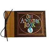 LINKEDWIN Embroidered Our Adventure Book, Suede Hardcover Scrapbook with Pixar Up Themed Postcards, Wedding and Anniversary Photo Album, Memory Keepsake, 11.6 x 7.5 inch, 80 Pages (Light Brown)