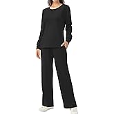 EYZH Women's 2-Piece Lounge Set,Travel Outfits - Long Sleeve Crewneck & Wide-Leg Pants Tracksuits, Side Slit Fall Loungewear