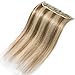 3/4 Full Head Clip in Human Hair Extension Real Remy Hair Natural Soft 1 piece 5 Clips 22’’Long 55g Light Brown Mixed Bleach Blonde #12/#613