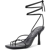 Shoe Land SL-Dafne Womens Strappy Heels Lace up Heeled Sandals Square Open Toe Tie Up Stiletto High Heel Shoes for Prom Party