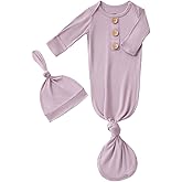 Newborn Baby Boys Girls Knotted Gown Hat Set Soft Bamboo Viscose Infant Sleeper Baby Sleep Gown with Mittens