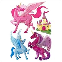 Unicorn Wall Decal Stickers - Spectacular 3D Wall Decor - Set of 4 Easy to Stick Removable Wall Decals for Kids Teens Bedrooms Boys Girls Rooms Peel and Stick