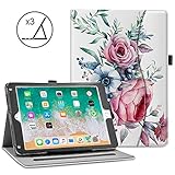 VORI Case for New iPad 9.7 Inch 2018 2017 / iPad Air 2 / iPad Air,Premium Leather Business Multi-Angle Viewing Folio Stand Cover with Card Slots, Auto Wake/Sleep-Peony