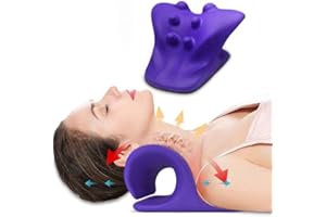EXQUISLIFE Neck and Shoulder Relaxer, Cervical Traction Device for Muscle Tension Relief, Neck Stretcher for TMJ Pain Relief and Cervical Spine Alignment, Chiropractic Pillow, Purple