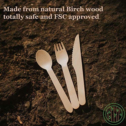 GREENPRINT Disposable Wooden Cutlery Sets 150 Piece Total 50 Forks, 50 Spoons, 50 Knives, 6
