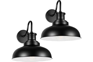 Diyel Outdoor Gooseneck Barn Light Outdoor Wall Sconce Farmhouse Exterior Wall Mount Light Vintage Wall Lighting Fixture Industrial Black Wall Lantern for Porch, Entryway, Garage, RZ007-2 BK+WH