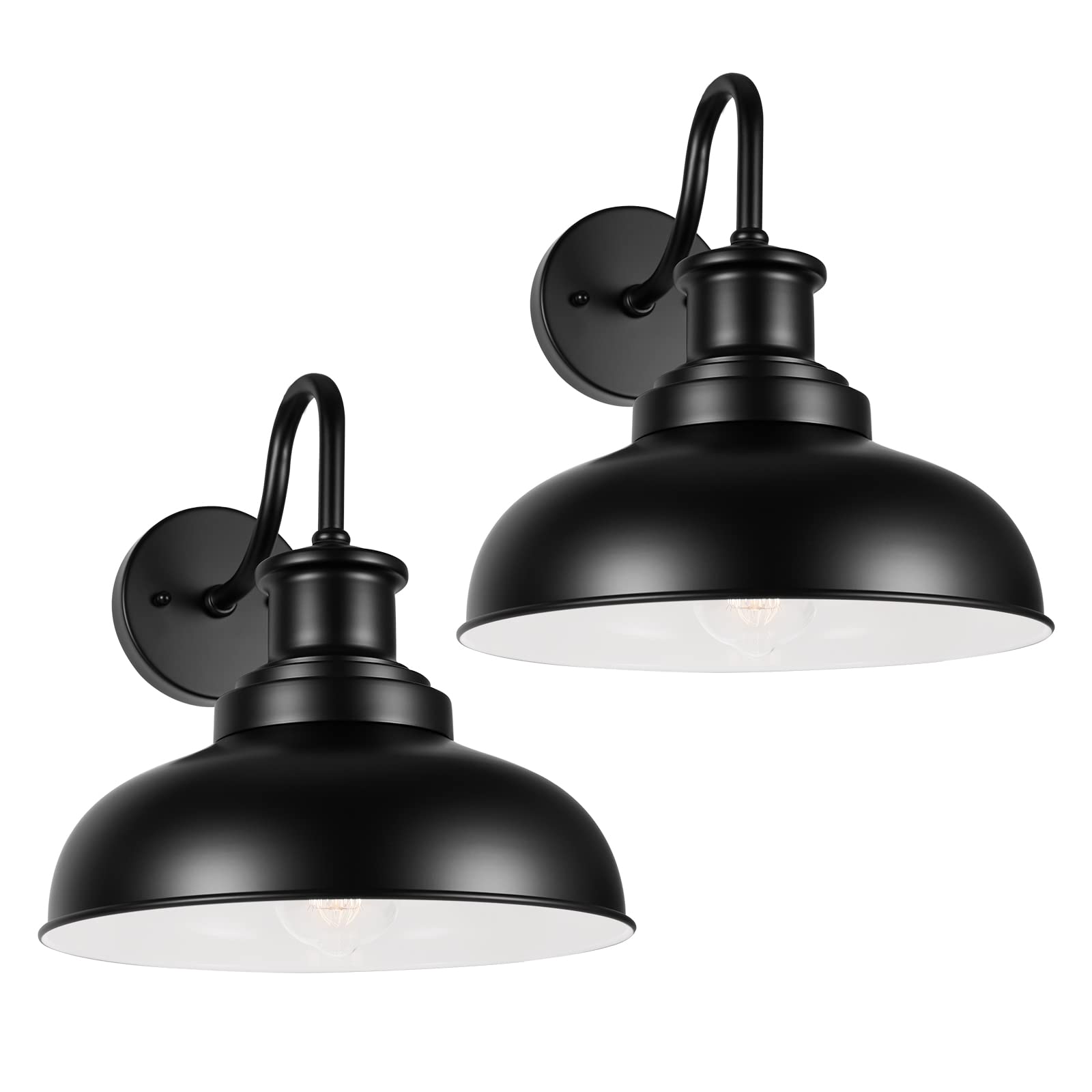 Photo 1 of Diyel Outdoor Gooseneck Barn Light Outdoor Wall Sconce Farmhouse Exterior Wall Mount Light Vintage Outside Wall Lighting Fixture Industrial Black White Lantern for Porch, Entryway, Garage, 2 Pack