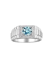 Rylos Men's Ring Sterling Silver Ring, 7MM Round