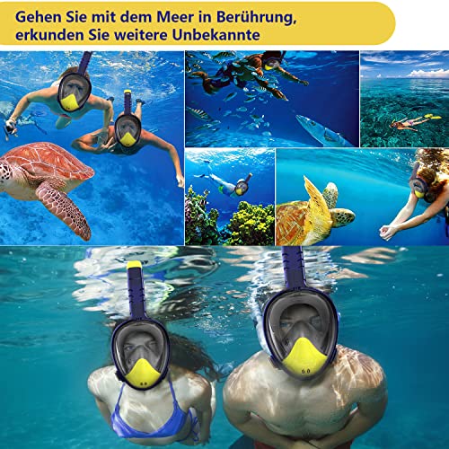 Tauchmaske Schnorchelmaske Vollmaske 180 Anti-Fog-Sichtfeld Vollgesichts Schnorchelmaske für Erwachsene, mit Panoramadesign Anti-Leck Vollgesichtsmaske zum Schnorcheln Kompatibel mit der Kamera -L/XL