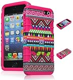 Bastex Hybrid Case for Apple Iphone 5, 5s, 5th - Hot Pink Silicone / Aztec Tribal Hard