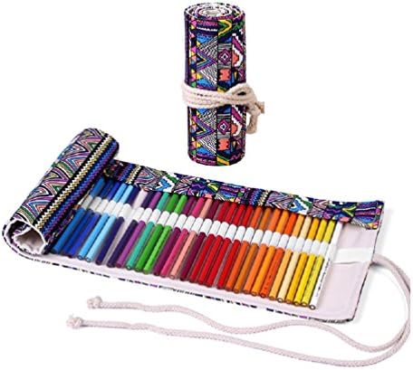 QIUQIU Canvas Pencil Wrap, Pencils Roll Pouch Case Hold for 72 Colored Pencils, No Pencils (Bohemian)
