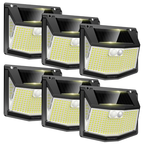TECKNET Solar Outdoor Light, 248 LED/300° Powerful Illumination, Solar Outdoor LED Spotlights with Motion Sensor, 3 Modes IP66 Waterproof Solar Lights for Garden, Garage, Patio, 6 Pack