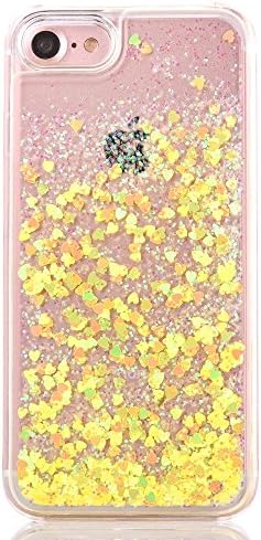 iPhone 7 Plus case, iPhone 8 Plus case,Myckuu Liquid, Cool Quicksand Moving Stars Bling Glitter Floating Dynamic Flowing Case Liquid Cover for Iphone 7 Plus (yellow heart)