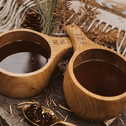 überleben Dursten Lore Kuska - 12oz(355ml) Handcrafted Wood Camp Mug - 100% Natural Hardwood Cup with Paracord Lanyard - Traditional Wooden Nordic Design - Lightweight, Durable - Camping & Bushcraft