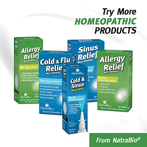 NatraBio Allergy & Sinus Homeopathic Formula | for Temporary Relief of Sinus Pressure & Pain, Congestion, Hay Fever Allergies | Non-Drowsy | 60 Tabs