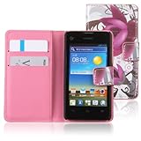 Einzige Slim-Fit Premium leather Case for Huawei Ascend Y300 with Premium Universal Stylus/Pen (Purple flower)