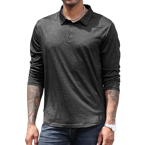 Lexiart Mens Fashion Quick Dry Polos Athletic Golf Shirts Solid Color Collared Shirt Black