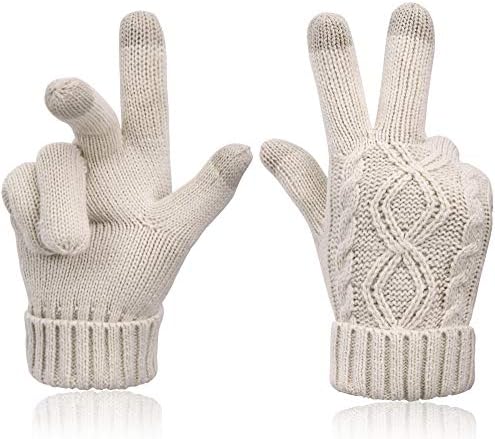 Verabella Womens 3 Finger Touchscreen Sensitive Cable Knit Fleece Lined Winter Gloves