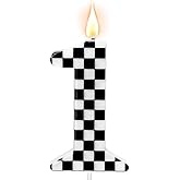 Racing Car Themed Birthday Candles, Number 1 Checkered Candles, Black & White Checkered Cake Topper, Cool Racing Themed Party Supplies, Special Candle