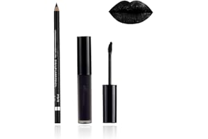 MAEPEOR Matte Lipstick and Lipliner Set 2Pcs Non-Stick Cup Velvety Liquid Lipgloss Set Waterproof and Long Lasting Liquid Lipstick Set for Women and Girls (2PCS Set, Black)