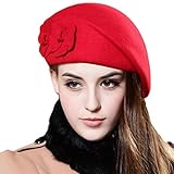 Aniwon Wool Beret Hat Stylish Womens French Artist Beret with Flowers Decoration