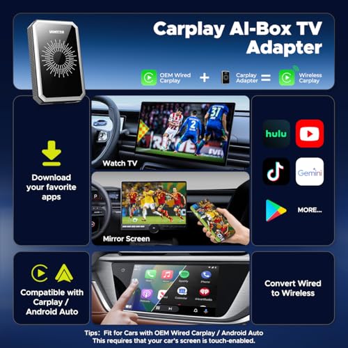 LAMTTO Wireless CarPlay Adapter with Gemini AI, 4GB+32GB Magic Box with Full Google Play Access—Download Streaming Apps, Games, Support Android Auto, OTA, HDMI, Airplay, USB Drive Media Playback