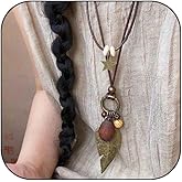 Titayen Vintage Long Boho Necklaces for Women Stacking Leather Cord Wooden Disc Pendant Necklaces Adjustable Trendy Necklace Jewelry