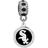 Chicago White Sox Round Crystal Charm Compatible With Pandora Style Bracelets. Can also be worn as a necklace