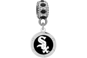 FINAL TOUCH GIFTS Chicago White Sox Round Crystal Charm Compatible With Pandora Style Bracelets. Can also be worn as a necklace (Included.)