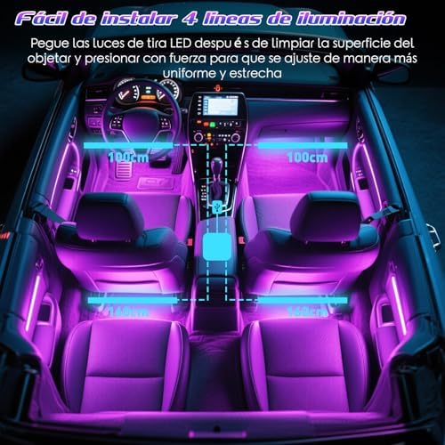 Luzes LED Interiores de Carros, Controlo de App de Acessórios Automóveis, Presente para o Dia da Mãe, Homens, Mulheres, Luzes USB, Luzes Ambientes para Carros (1)