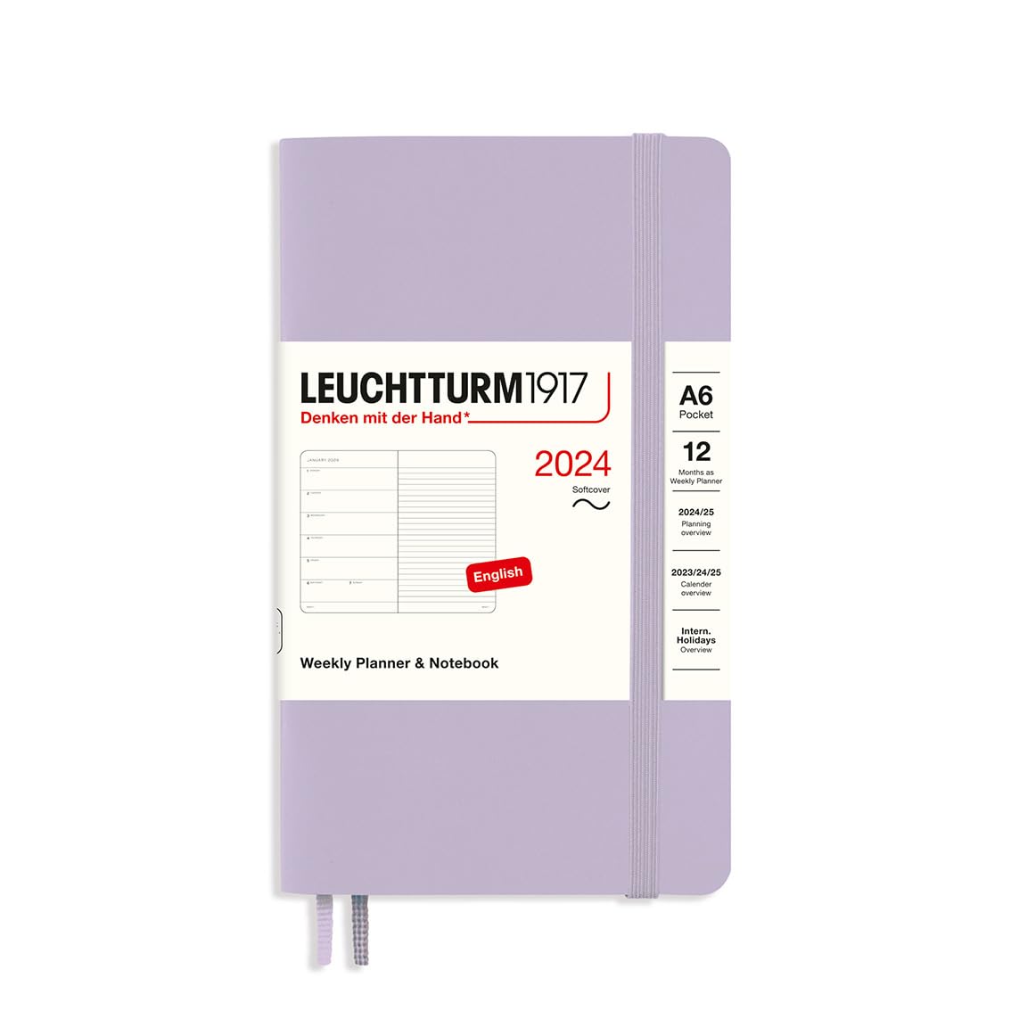 LEUCHTTURM1917 367792 Weekly Calendar & Notebook Softcover Pocket (A6) 2024, 12 Months, Lilac, English