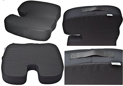 4 Inches Thick Coccyx Orthopedic Pressure Relieving Memory Foam Seat Cushion Physical Therapists Recommended, Black Large Thick Firm 18x16x4