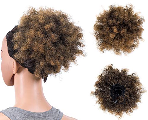 SWACC Afro Puff Drawstring Ponytail Kinky Curly Afro Clip on Updo Chignon Bun Hair Piece Extensions for African American Women Medium Size (1B/30)