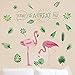 AWAKINK Pink Flamingos Green Plants Leaves Pastoral Style Wall Stickers Wall Decal Vinyl Removable Art Wall Decals for Bedroom Living Room Nursery Room Children's Bedroom