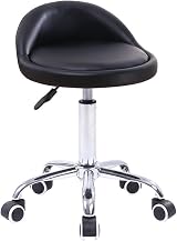 KKTONER PU Leather Round Rolling Stool with Back Rest Adjustable Height Swivel view 1