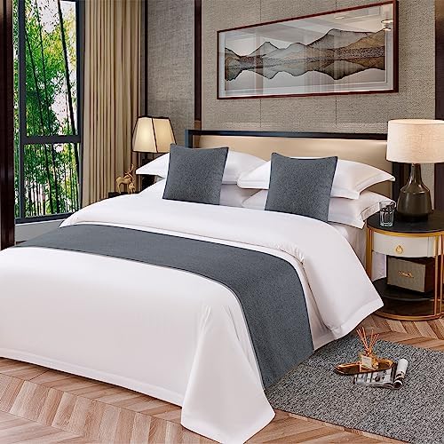 OSVINO Simple Solid Color Polyester Cotton Bedroom Guesthouse Bedding Protection Decor Bed Scarf Runner (Dark Gray, Double/King)