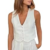 ODIZLI Women's Sleeveless Cropped Business Vest with Pockets, White, S-L