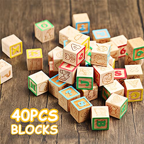 SainSmart Jr. Wooden ABC Alphabet Blocks Set, 40PCS Classic Wood Toy