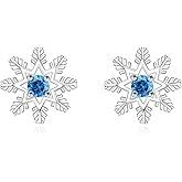 Snowflake Earrings Stud for Women 925 Sterling Silver Gemstone Snow Earring Blue White Snowflake Jewelry Christmas Snowflake Stud Gift Hypoallergenic