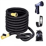 EnzeroTools Expandable Garden Hose with Spray Nozzle, Solid Brass Connector and Hose Holder