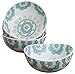 Porcelain Bowl Set 4 for Soup Cereal Rice, Hand Made Floral Pattern Decorative Bowls, Holiday Gift, Mint Blue