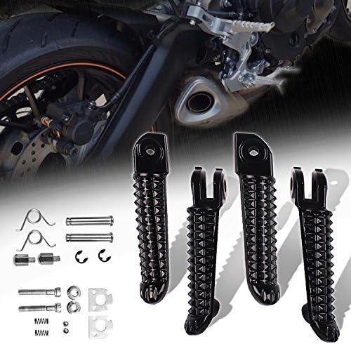 eMotorcycleUSA 4pcs Footrest [Left, Right, Front, Rear] Foot Peg / Pillion Step for 00-16 Yamaha YZF R1 R6 [Black]