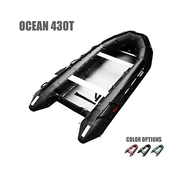 Seamax-Ocean430T-Commercial-Grade-Inflatable-Boat-14ft-x-64ft-5-Pontoon-Chambers-Aluminum-Floor-V-Bottom-Max-Support-35HP-Motor-Coast-Guard-Standard-Reflective-Tapes-Multi-Purpose