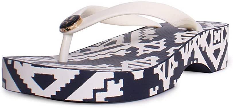 Amazon.com: Tory Burch Carved Wedge Flip Flops, Perfect Ivory/Tapestry Geo (6): Shoes