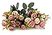 JEDFORE 21 Heads Artificial Silk Rose Dried Flowers Flower Arrangement Fake Bouquet Wedding Home Floral Decor - Pack of 2 (Pink)