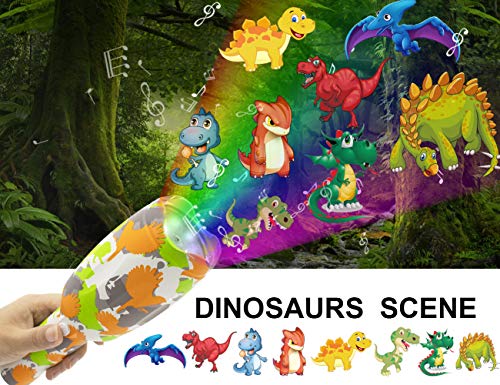 weird tails Projector Flashlight Baby Toys Animal Dinosaurs Toy Slides Sleep Preschool Toys with 8 Patterns Light Show Musical and Educational Toy for Kids Boys and Girls